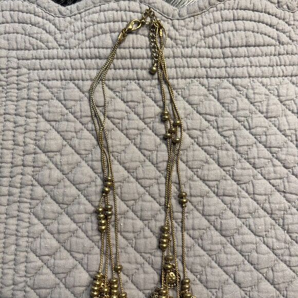 Boho Multi Strand Gold Tone Coin Bead Necklace 4 Layer Long 28” Adjustable - Picture 4 of 4